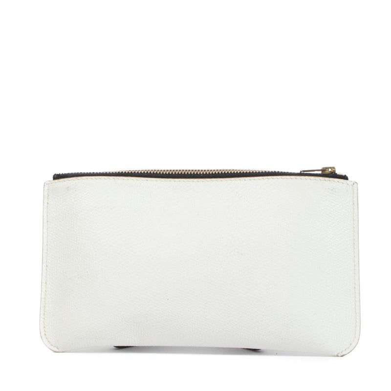 Delvaux White Grained Leather Flat Pouch