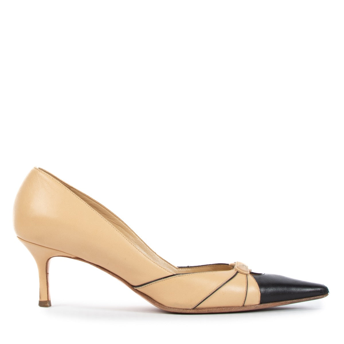 Chanel Beige Black Toe Pumps - Size 38