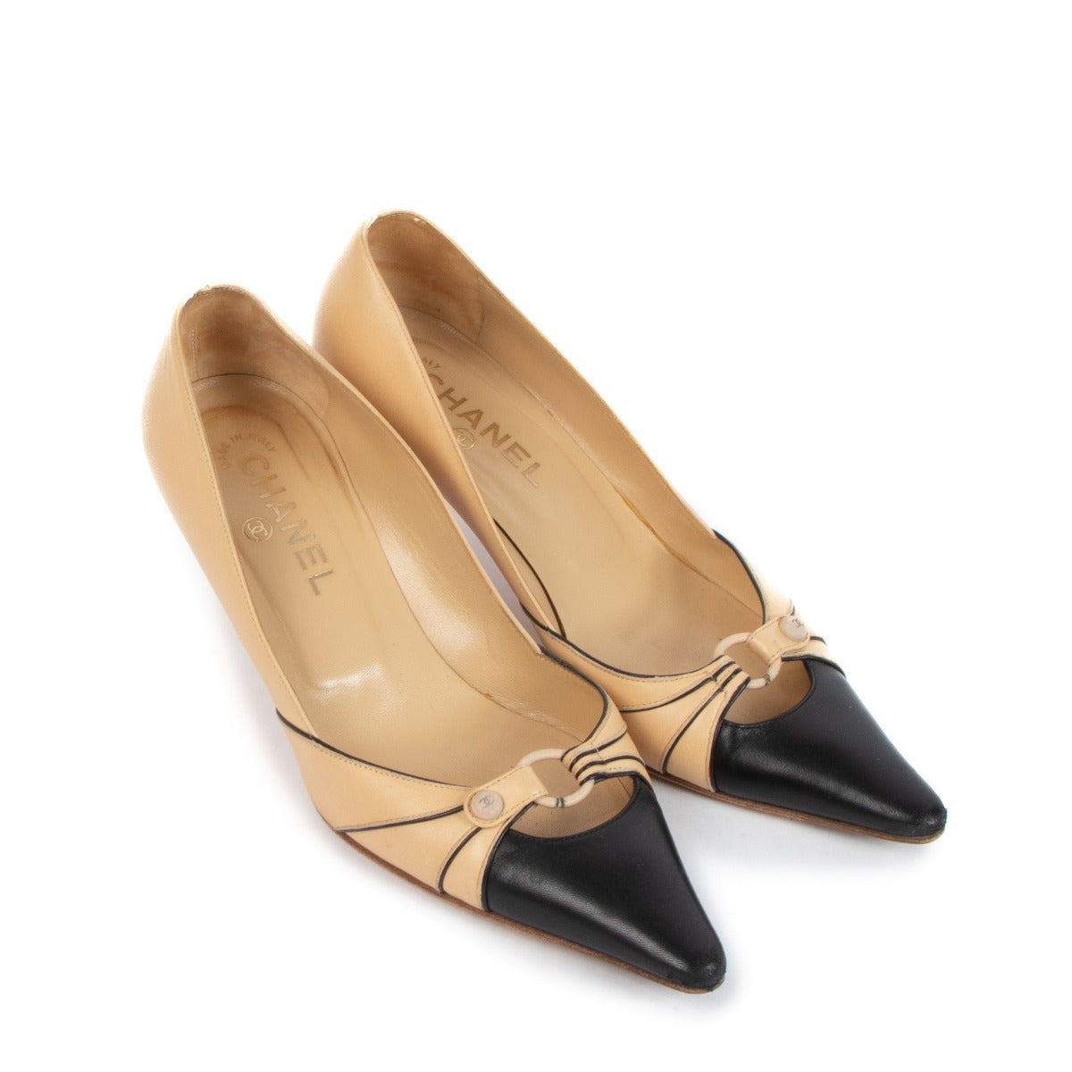 Buy authentic Chanel Beige Black Toe Pumps
