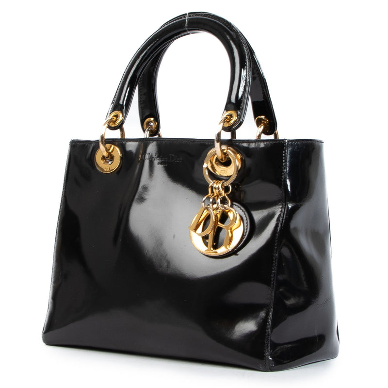 Christian Dior Black Patent Leather Medium Lady Dior Bag