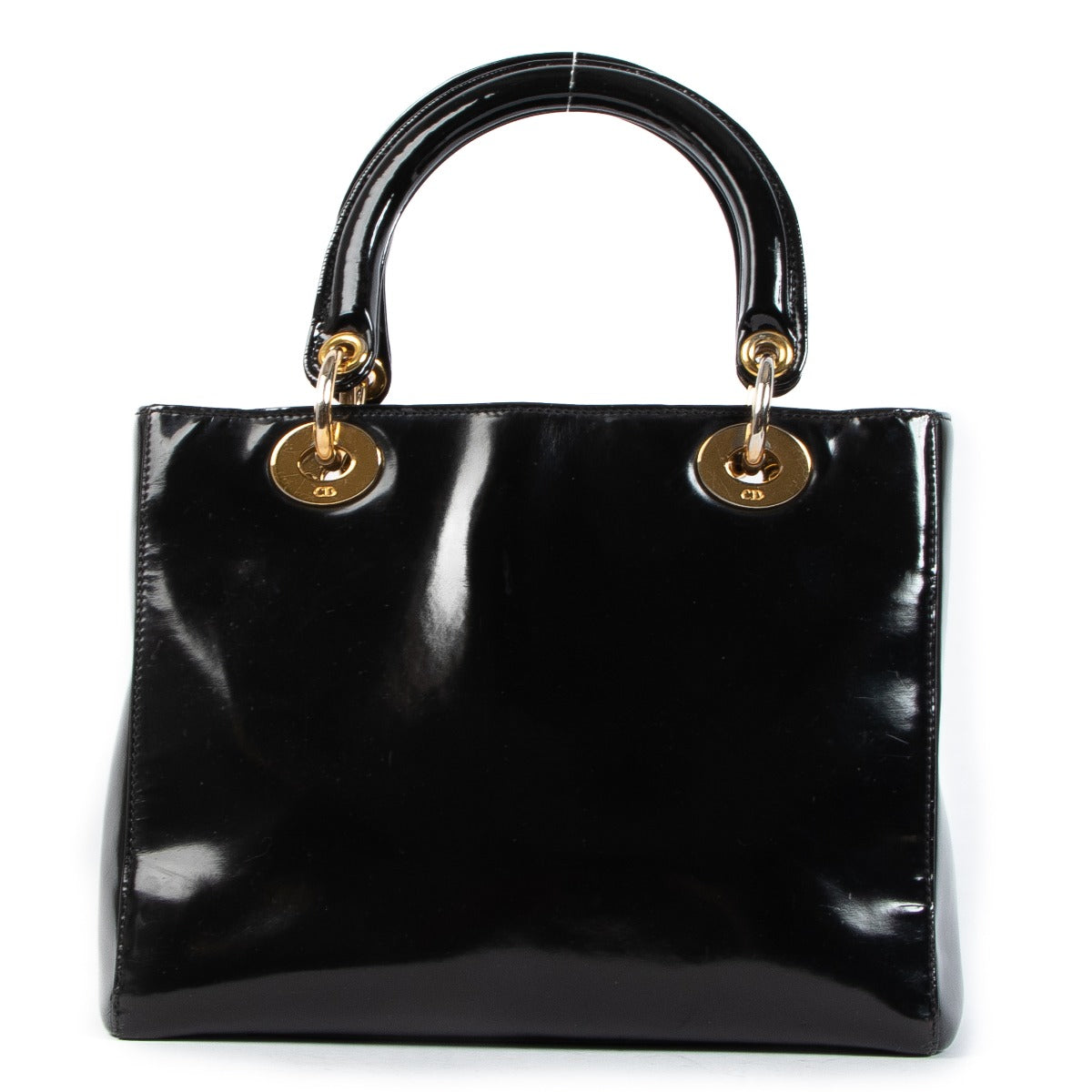 Sac Lady Dior moyen en cuir verni noir Christian Dior