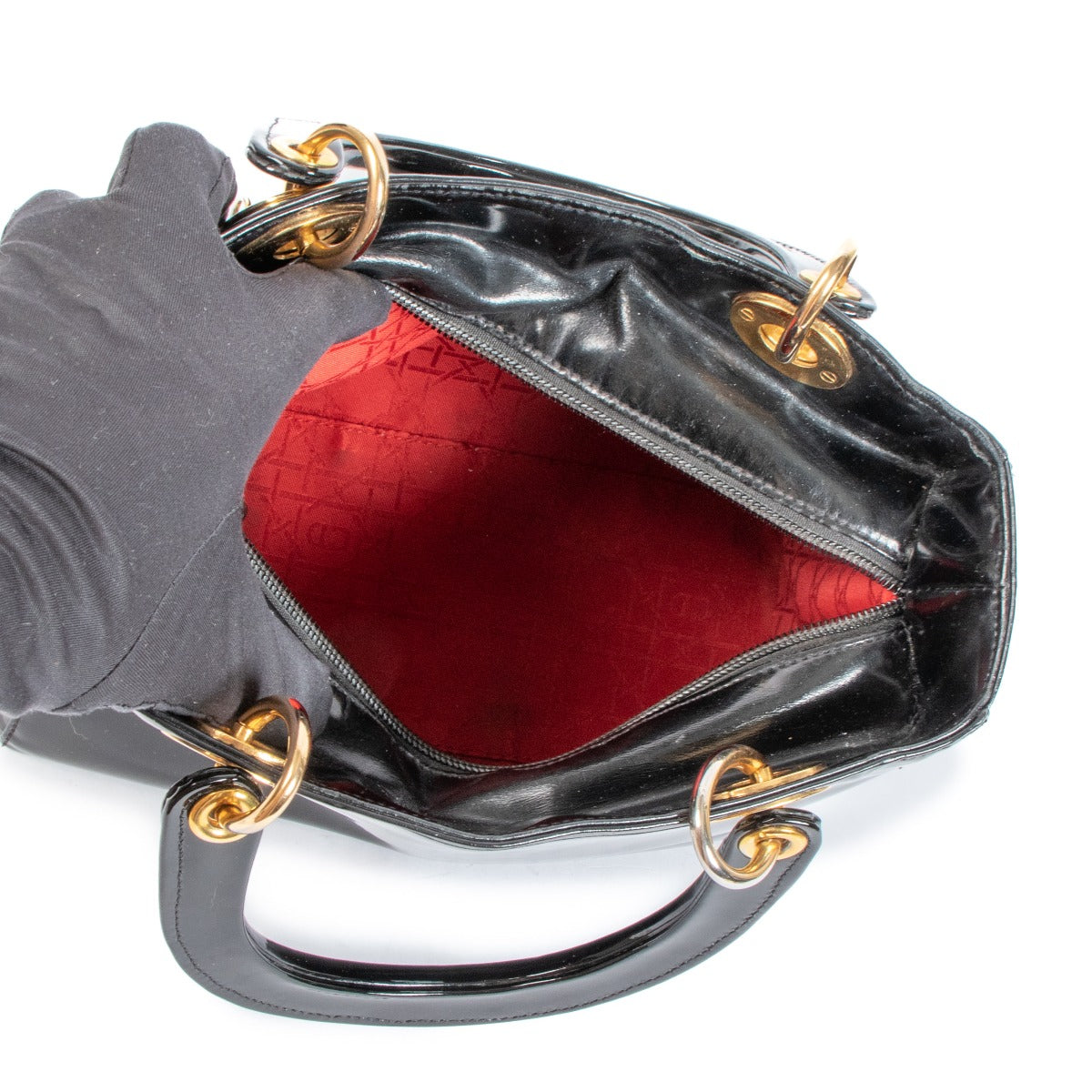 Sac Lady Dior moyen en cuir verni noir Christian Dior