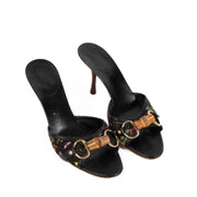 Gucci Black Flora Canvas Bamboo Mule Sandals
