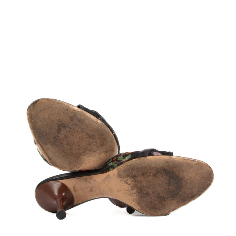 Gucci Zwarte Flora Canvas Bamboo Muiltjes - maat 38