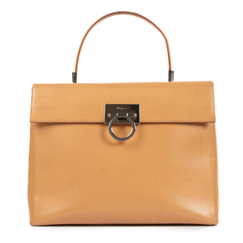 Ferragamo Beige Leather Medium Iconic Top Handle Bag