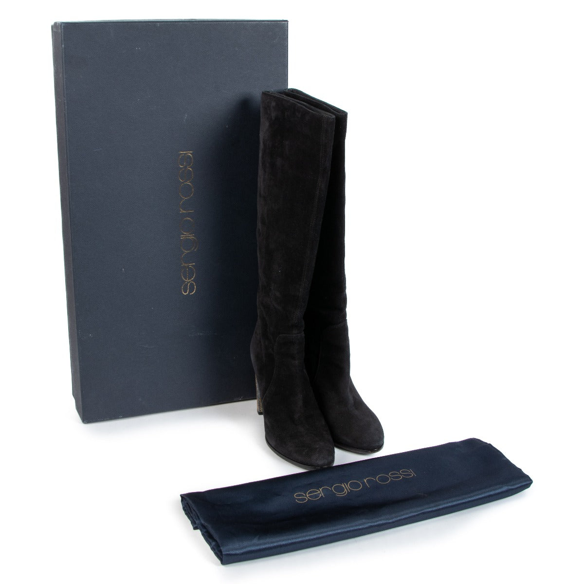 Buy authentic Sergio Rossi Black Suede Knee-high Boots on LabelLov.com