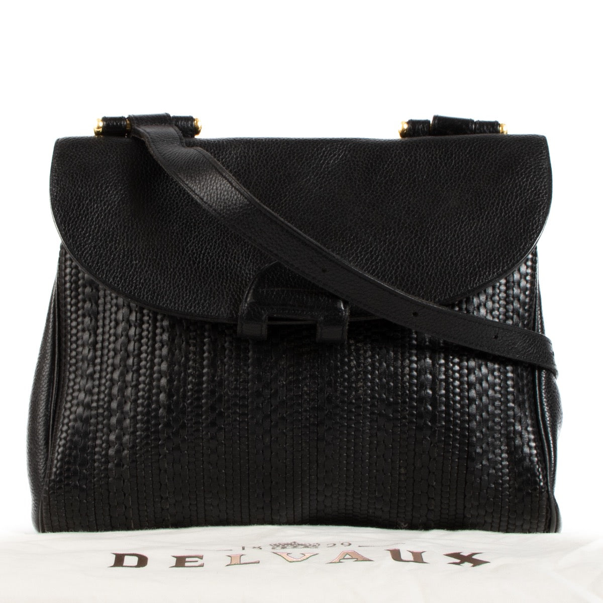 shop 100% authentic second hand Delvaux Black Toile De Cuir Chablis Crossbody Bag on Labellov.com