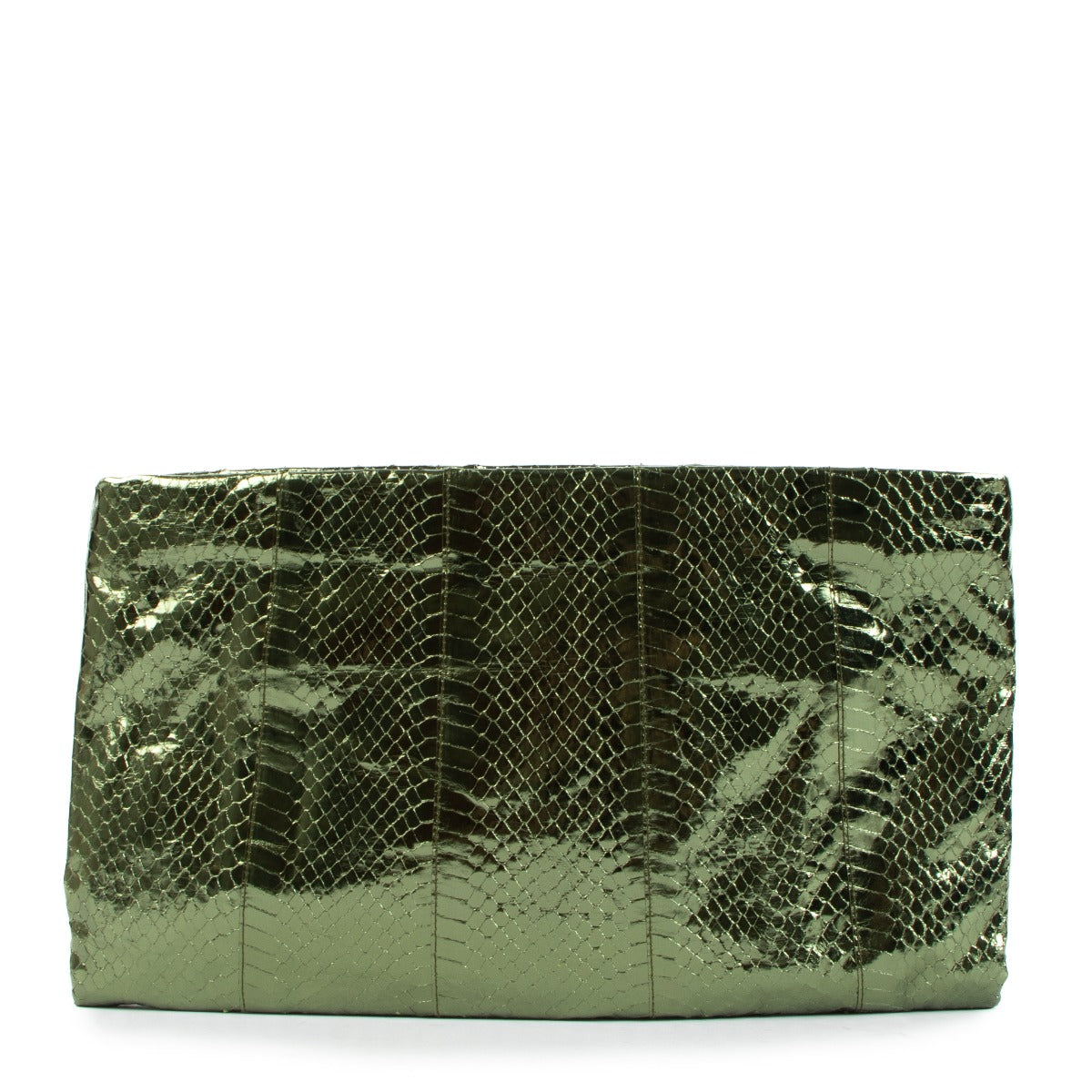Prada Metallic Green Snakeskin Effect Crystal Embellished Clutch