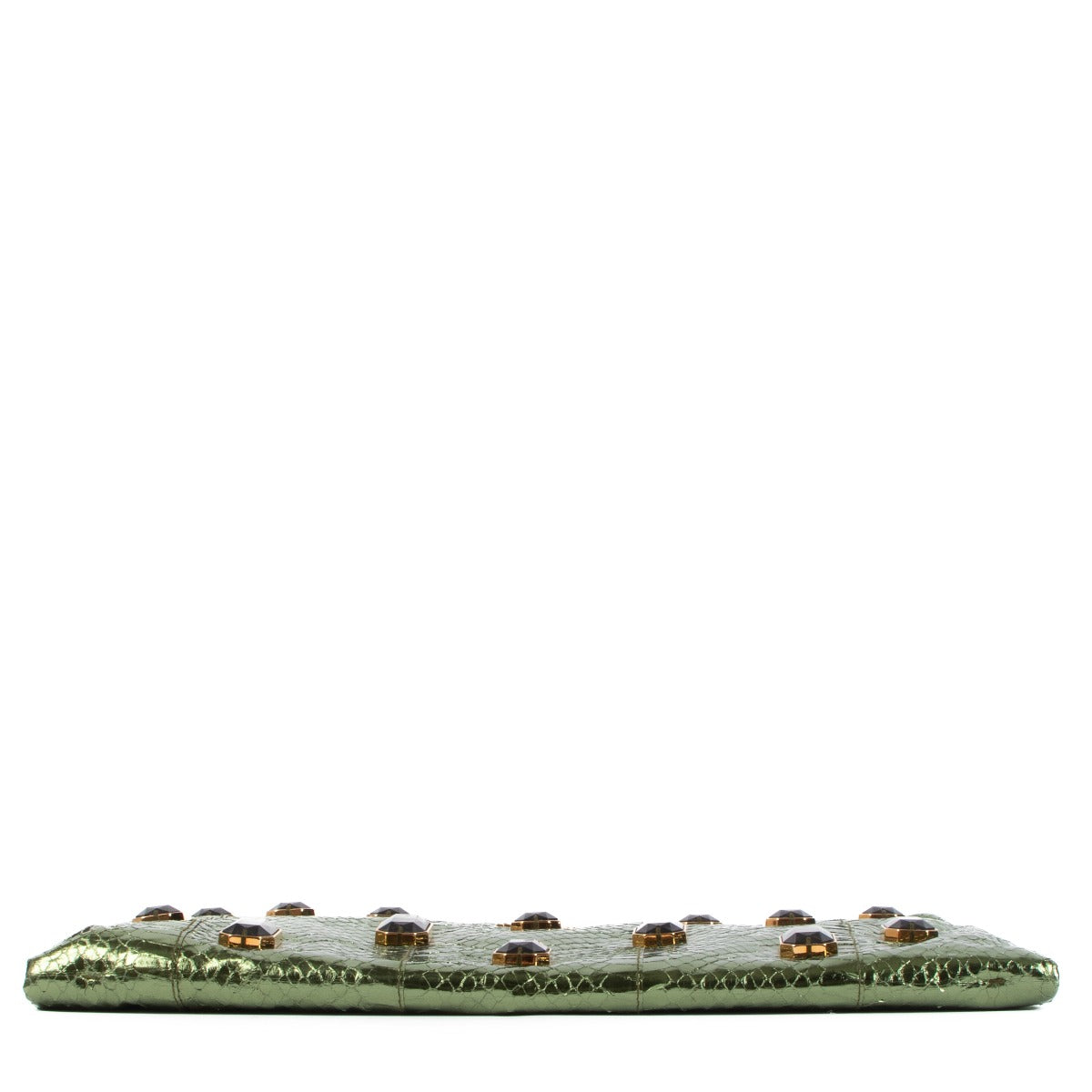 Prada Metallic Green Snakeskin Effect Crystal Embellished Clutch
