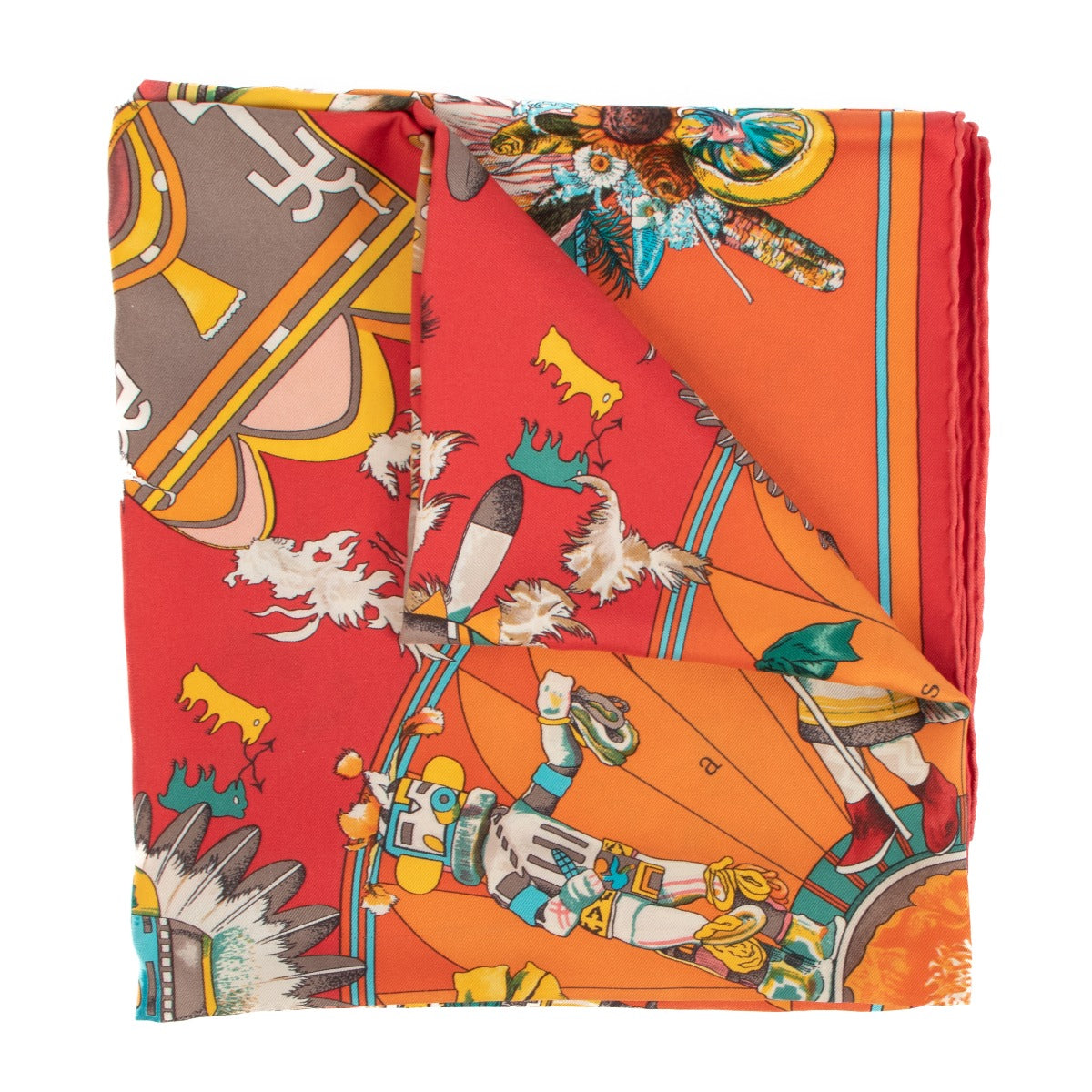 Hermès Orange Kachinas Silk Scarf