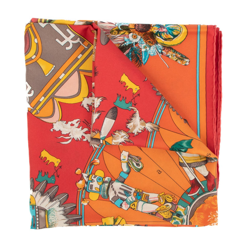 Hermès Orange Kachinas Silk Scarf
