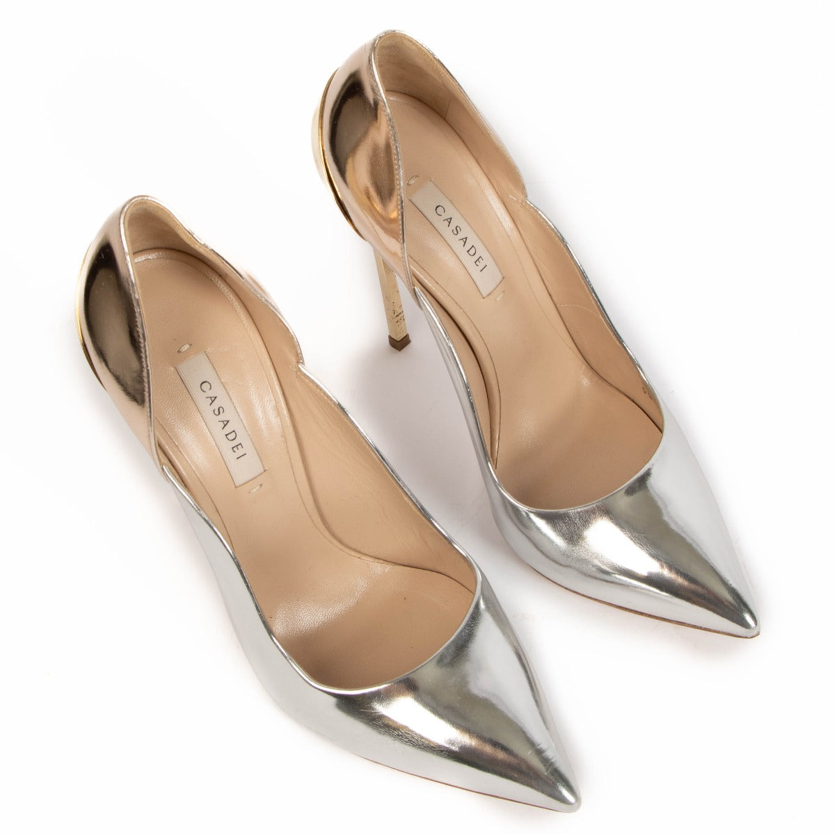 Casadei Techno Blade Metallic Silver/Gold Pumps