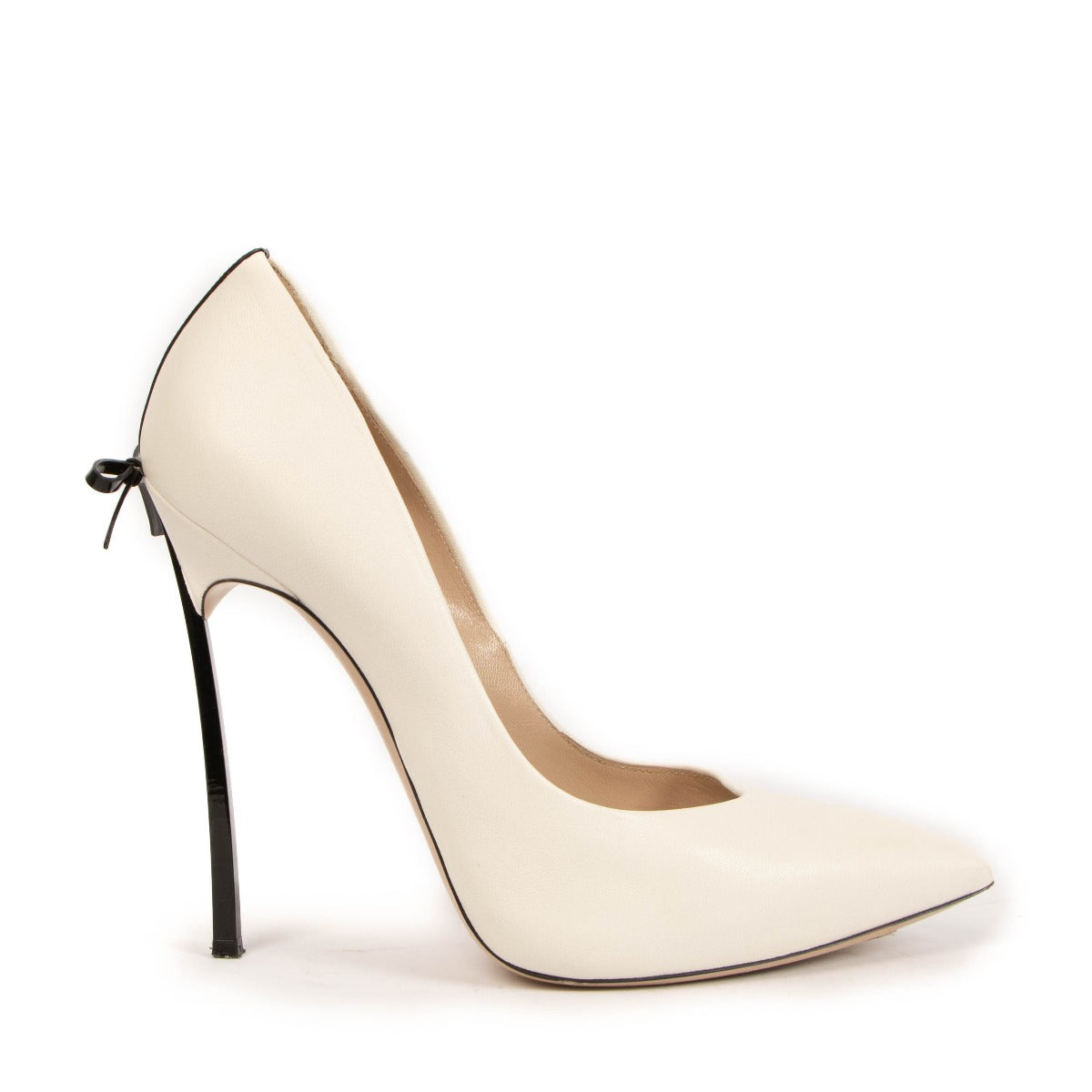 Casadei White Leather Blade Bow Pumps