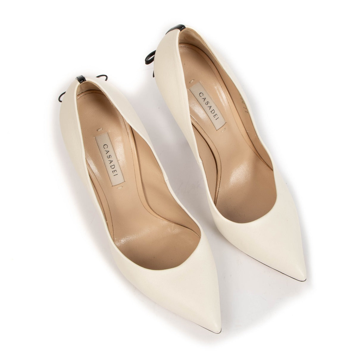 Casadei White Leather Blade Bow Pumps