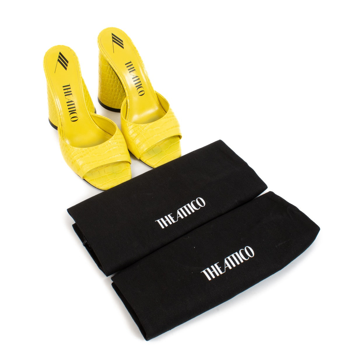Shop safe online at Labellov in Antwerp, Brussels and Knokke these 100% authentic second hand The Attico Yellow Luz Croc-Effect Heels - size 39.