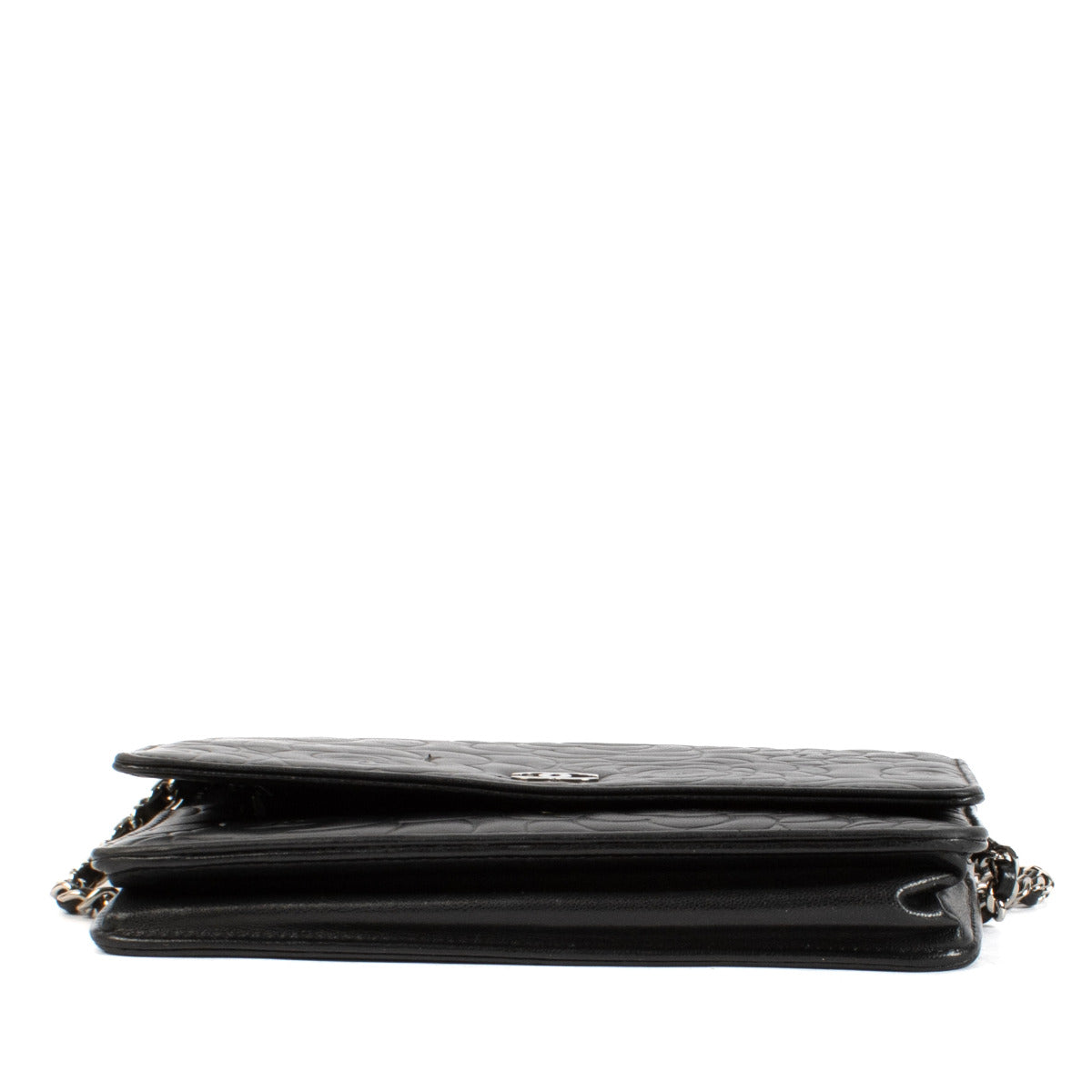 Portefeuille Chanel noir Camélia sur chaîne