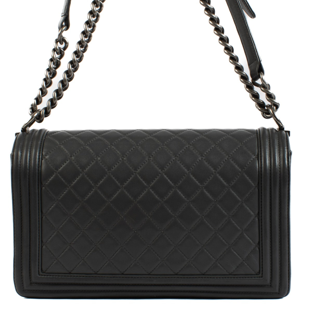 Sac Boy grand modèle Chanel en cuir de veau gris foncé