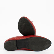 Chanel red quilted caviar leather ballerina flats with CC logo, bow detail, and original box at Labellov.com