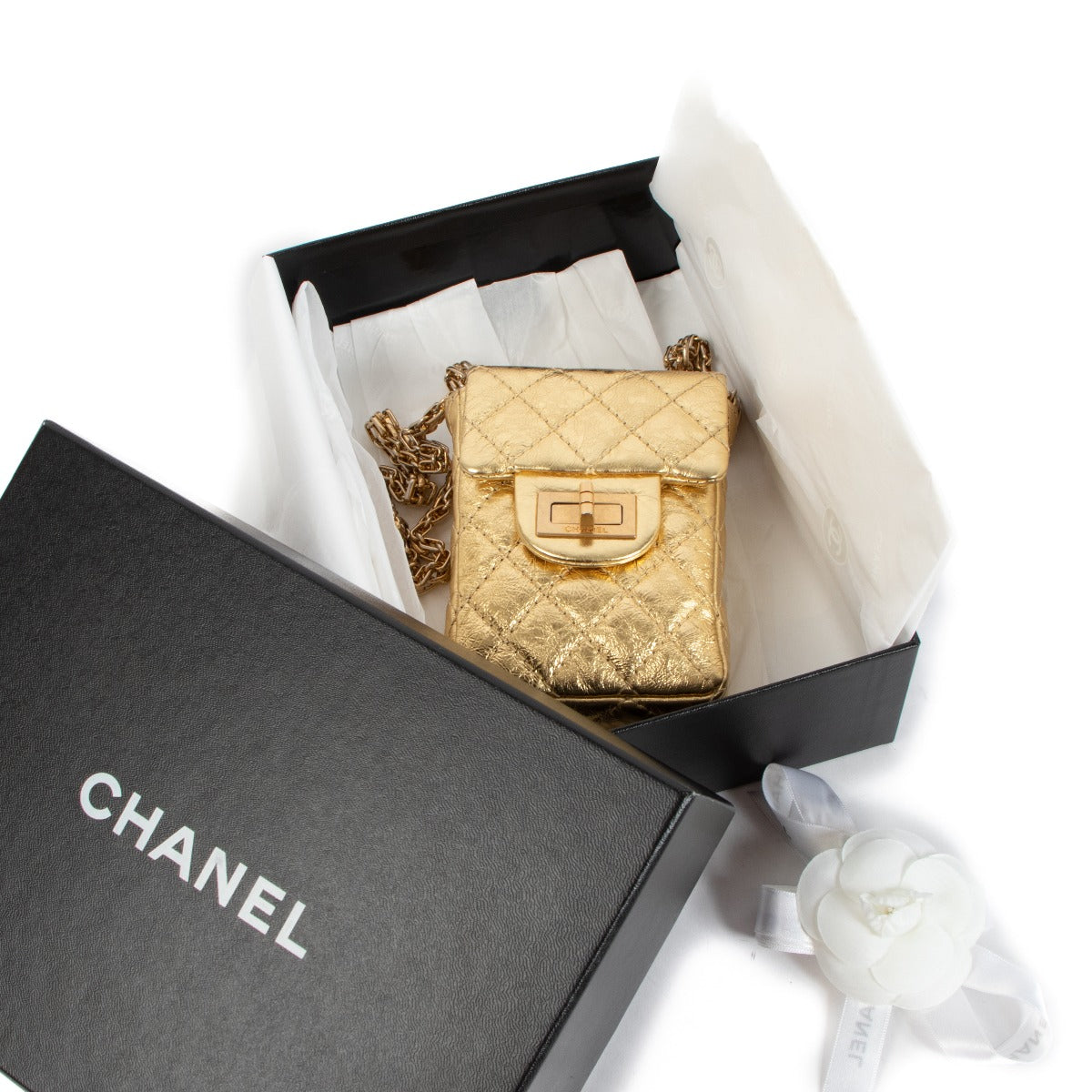 Chanel 2.55 Gold Aged Calfskin Micro Bag