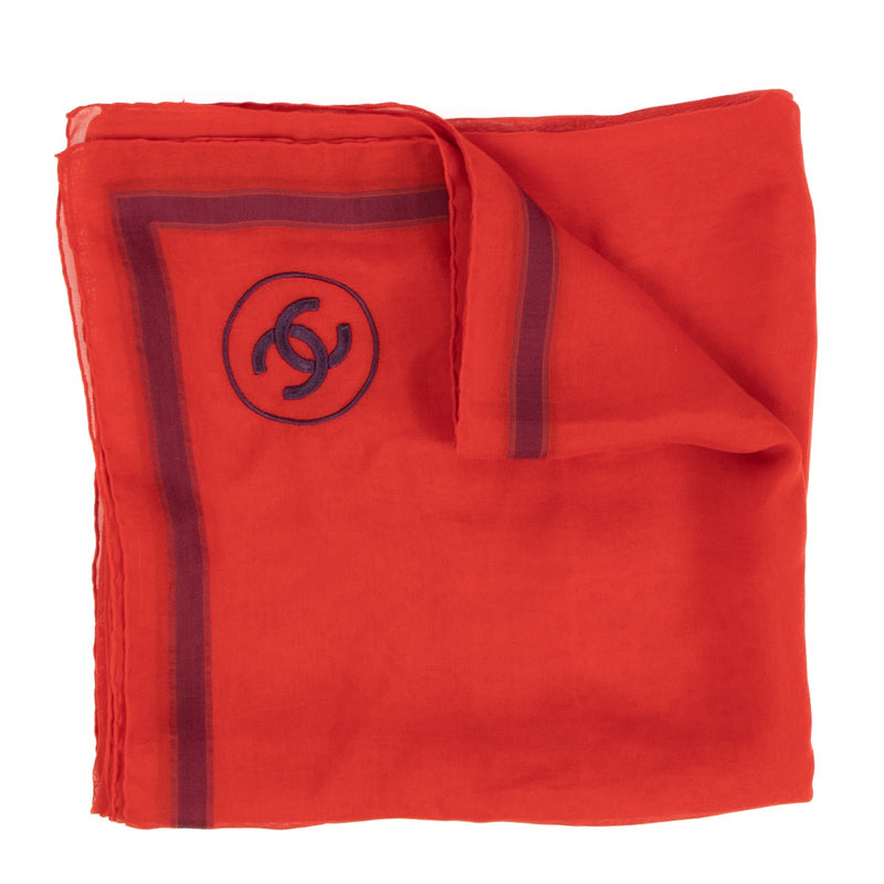 Chanel Logo Red Silk Scarf