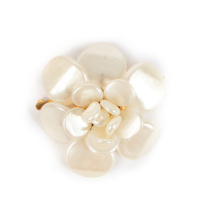 Chanel Vintage White Pearly Camelia Brooch