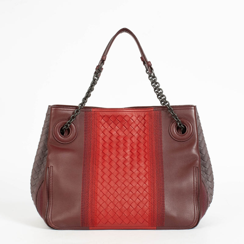 Authentic pre-loved Bottega Veneta Red Intrecciato Chain Tote Bag on Labellov.com