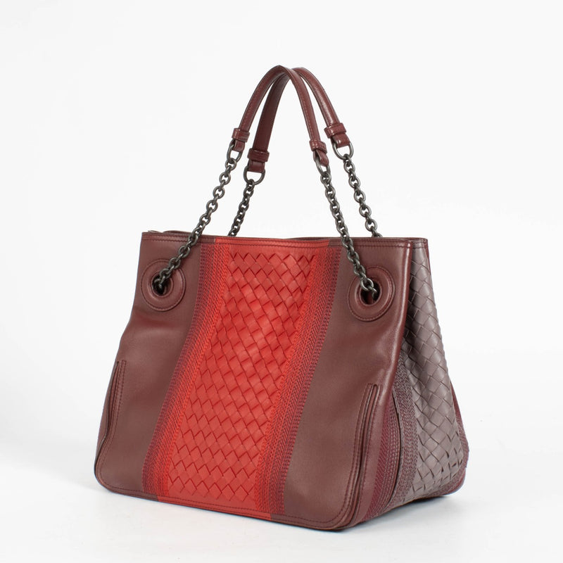 Authentic pre-loved Bottega Veneta Red Intrecciato Chain Tote Bag on Labellov.com