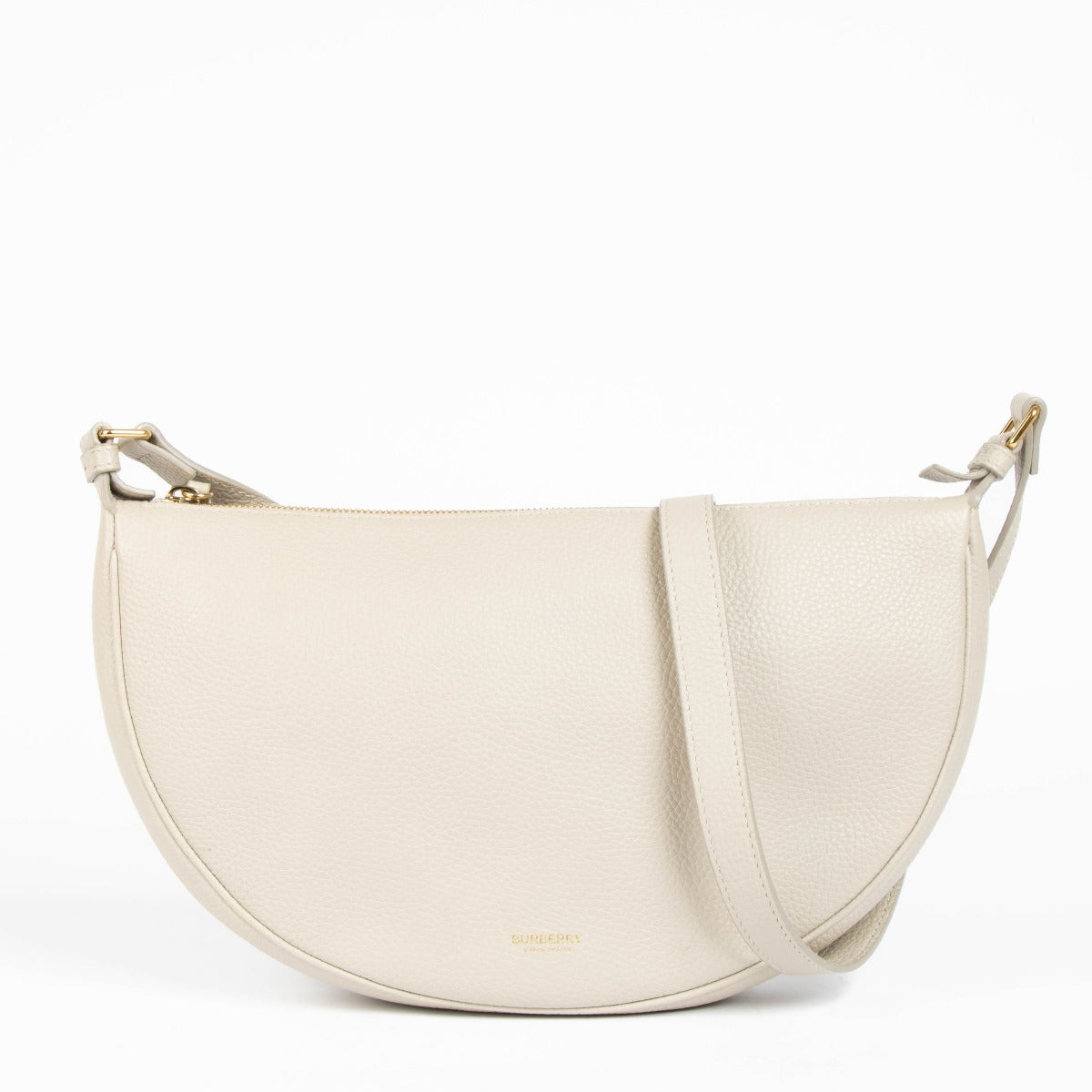 Shop this authentic Burberry Grey Soft Sling Half Moon Bag pre-loved on Labellov.com