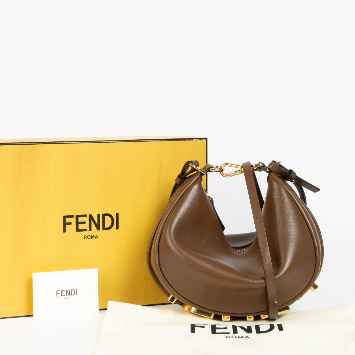 Shop this authentic Fendi Brown Vitello Grace Fendigraphy Mini Bag pre-loved on Labellov.com