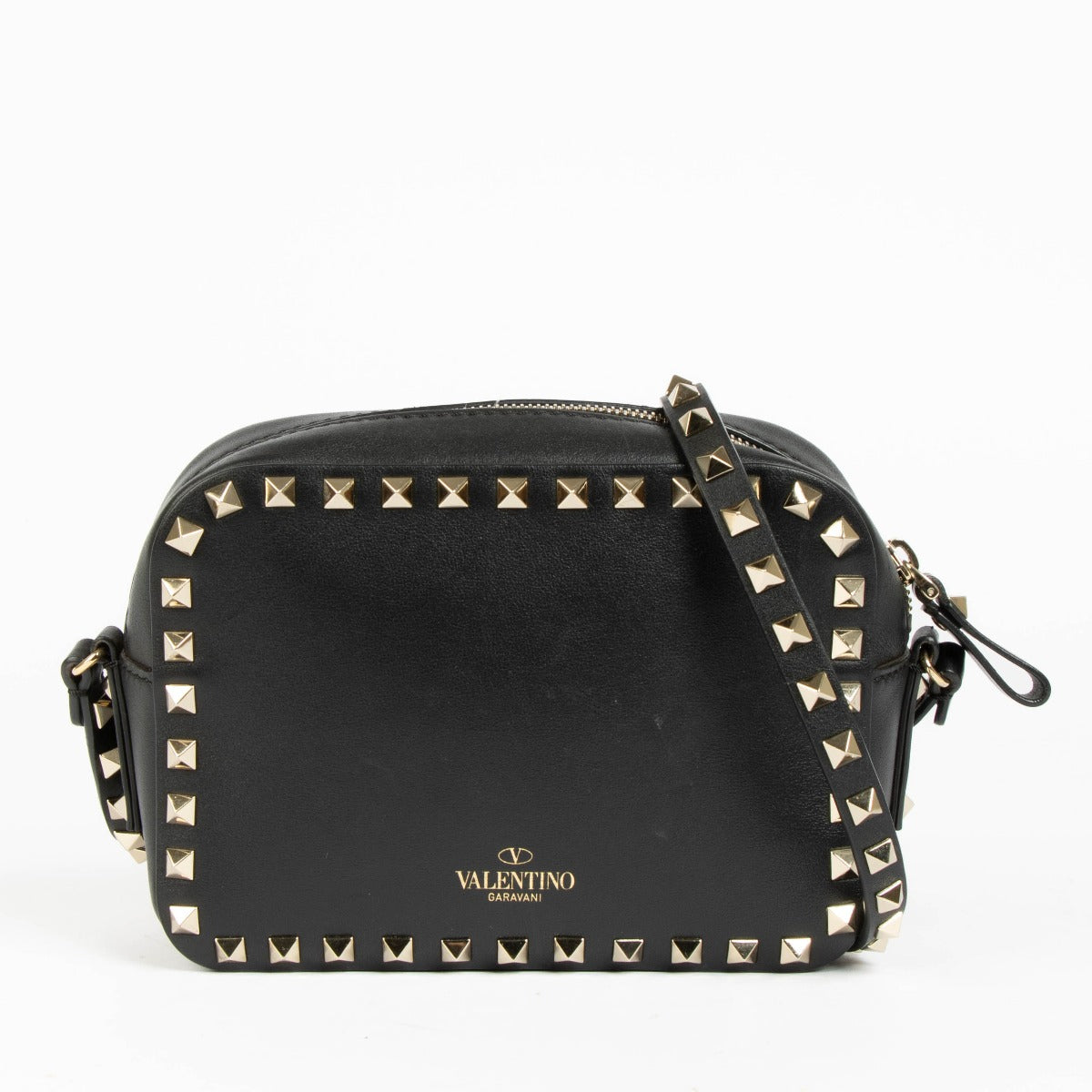 Shop this authentic Valentino Garavani Black Leather Rockstud Camera Bag pre-loved on Labellov.com