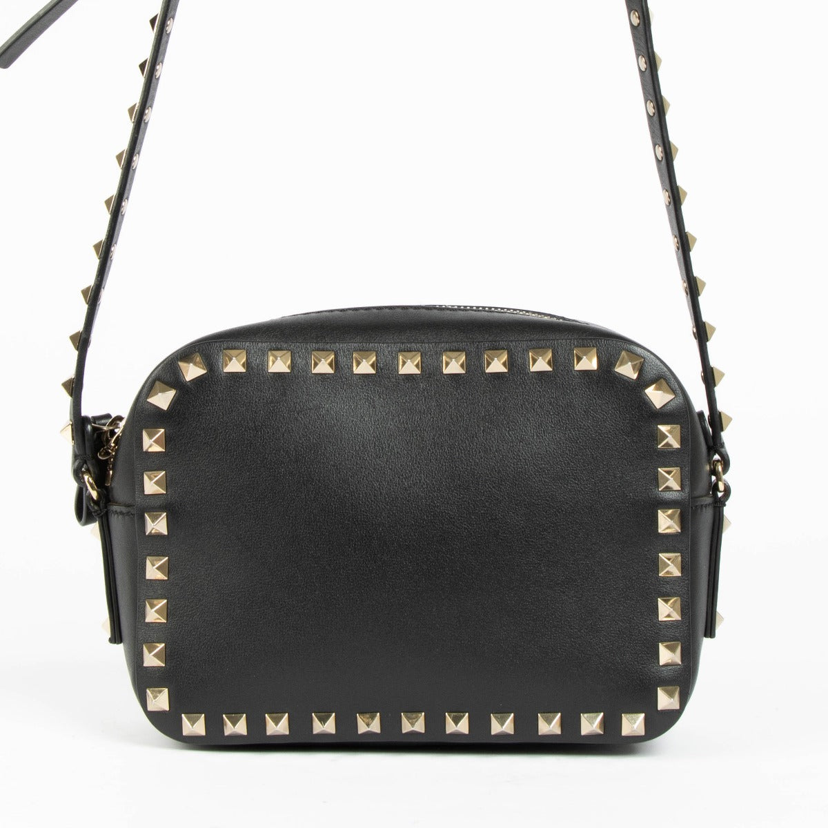 Shop this authentic Valentino Garavani Black Leather Rockstud Camera Bag pre-loved on Labellov.com