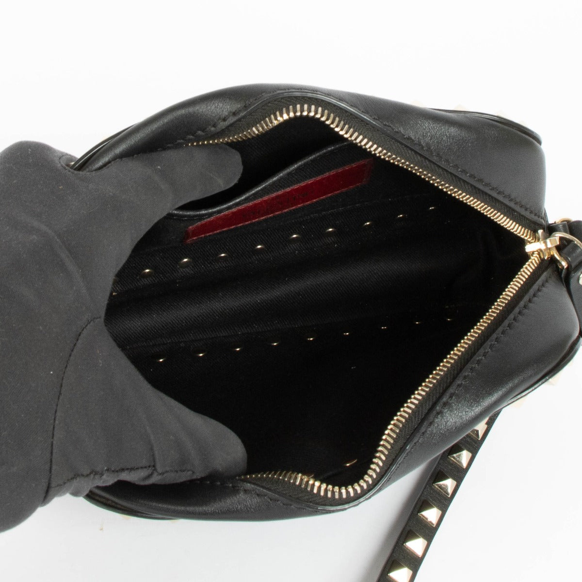 Shop this authentic Valentino Garavani Black Leather Rockstud Camera Bag pre-loved on Labellov.com