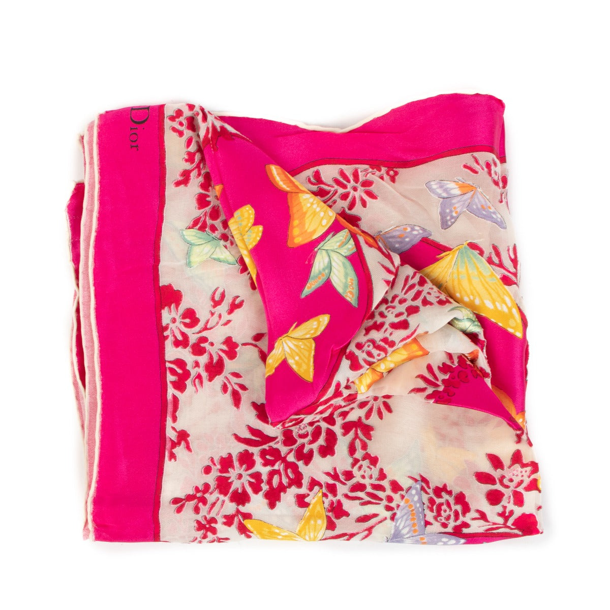 Christian Dior Pink Floral Embroidered Scarf