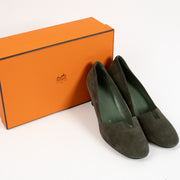 Hermes Green Velvet Heels