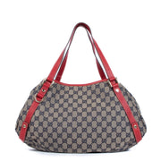 Buy online authentic second hand Gucci Navy GG Canvas Abbey Tote Bagin good condition at Labellov in Antwerp, Brussel, Knokke.