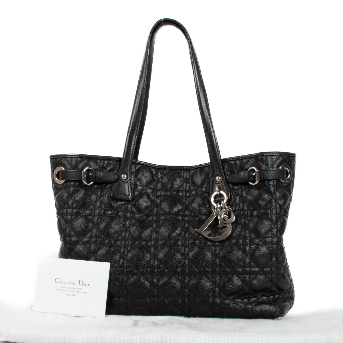 Christian Dior Panarea Black Coated Canvas Cannage Medium Tote