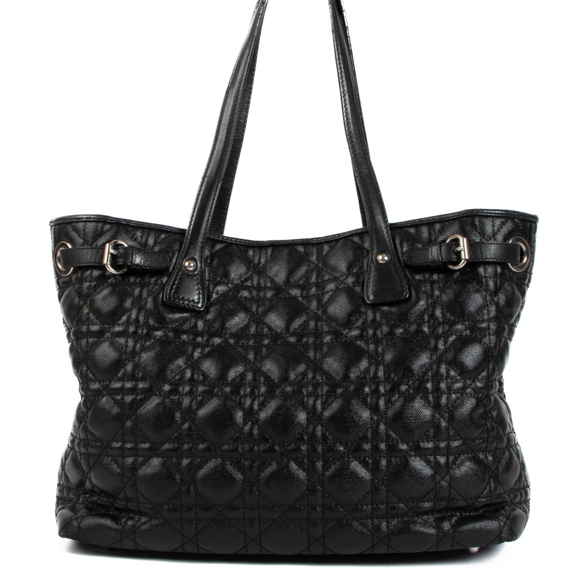 Christian Dior Panarea Zwart Gecoat Canvas Cannage Medium Tote