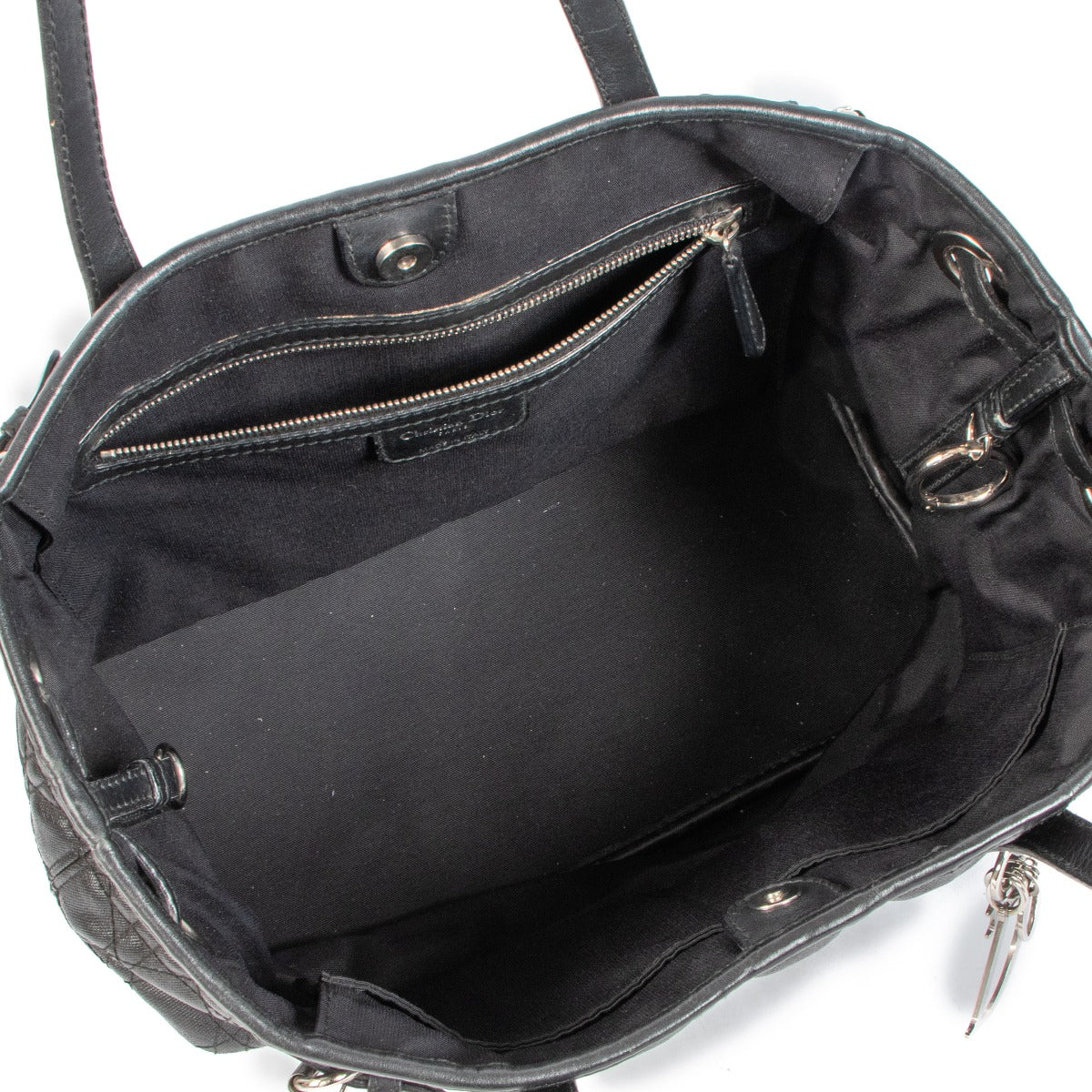 Christian Dior Panarea Zwart Gecoat Canvas Cannage Medium Tote
