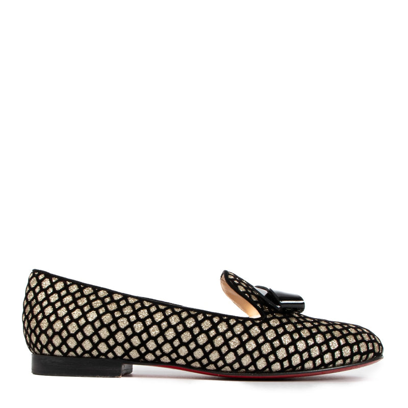 Christian Louboutin Black & Gold Omega Glitter Flats