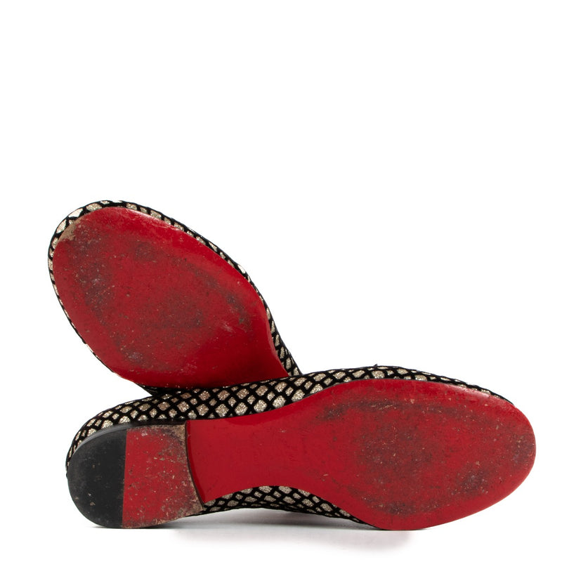 Christian Louboutin Zwarte & Gouden Omega Glitter Flats - Maat 36,5
