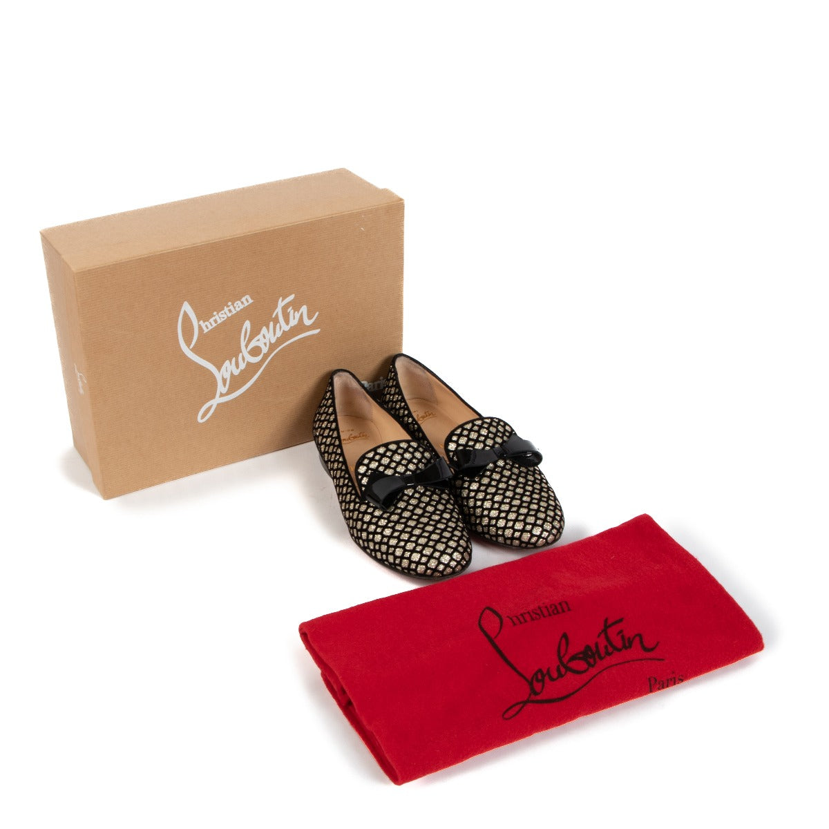 Christian Louboutin Black & Gold Omega Glitter Flats