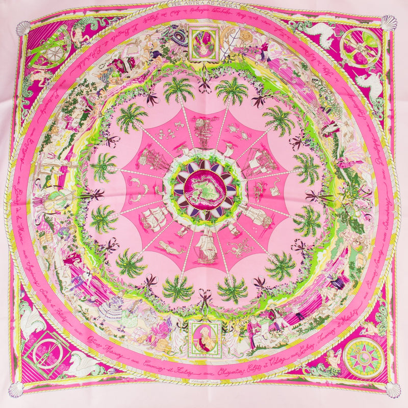 Hermès Pink Per Astra ad Astra Silk 90 Scarf