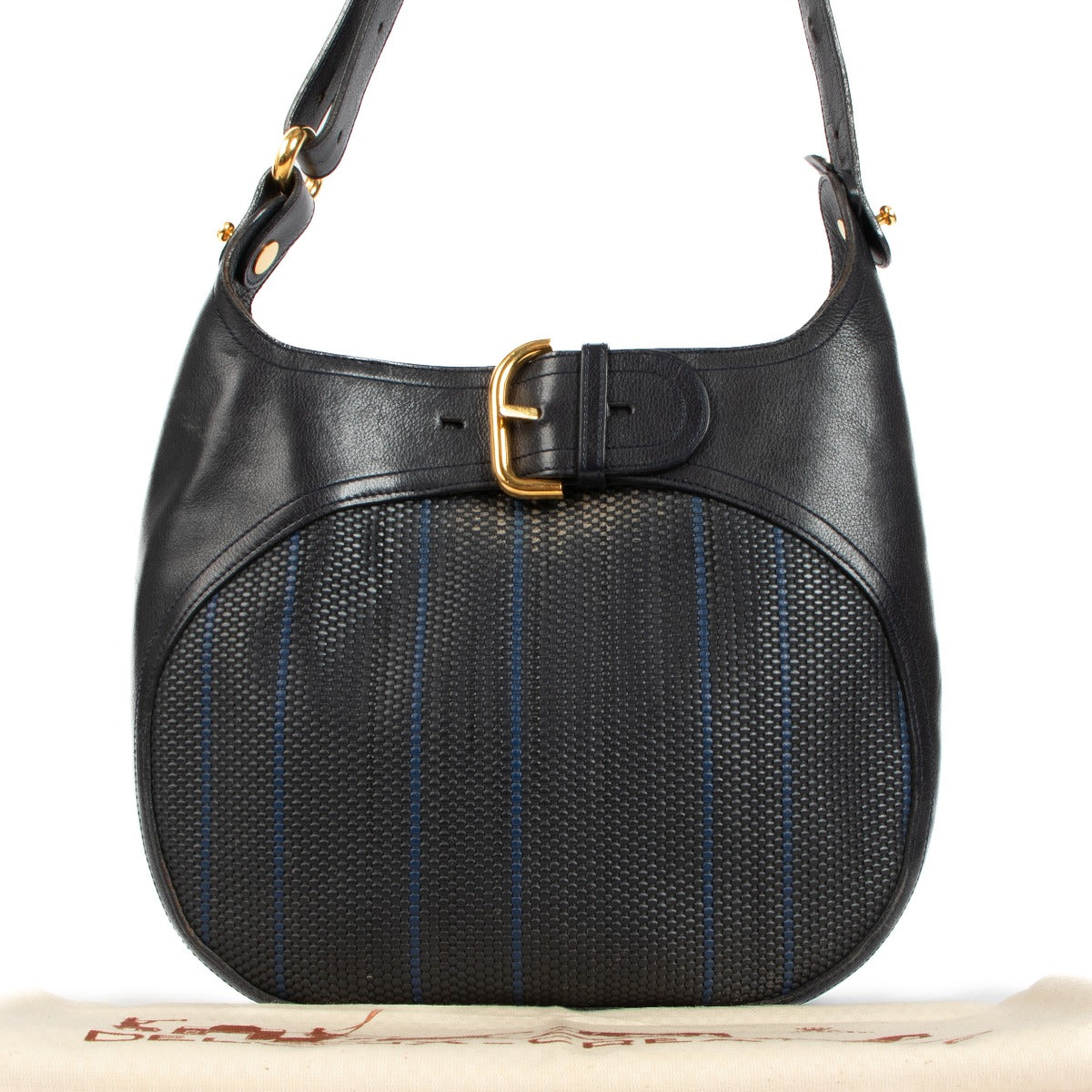 shop authentic second hand Delvaux Blue Chardonnay Toile De Cuir Crossbody Bag on Labellov.com