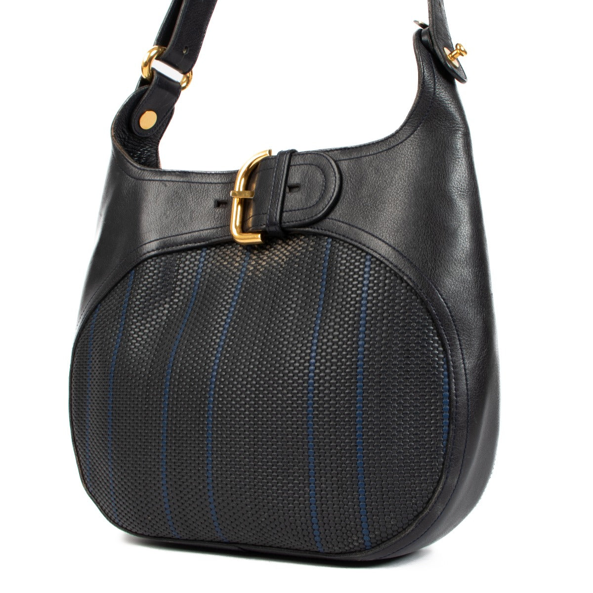 shop authentic second hand Delvaux Blue Chardonnay Toile De Cuir Crossbody Bag on Labellov.com