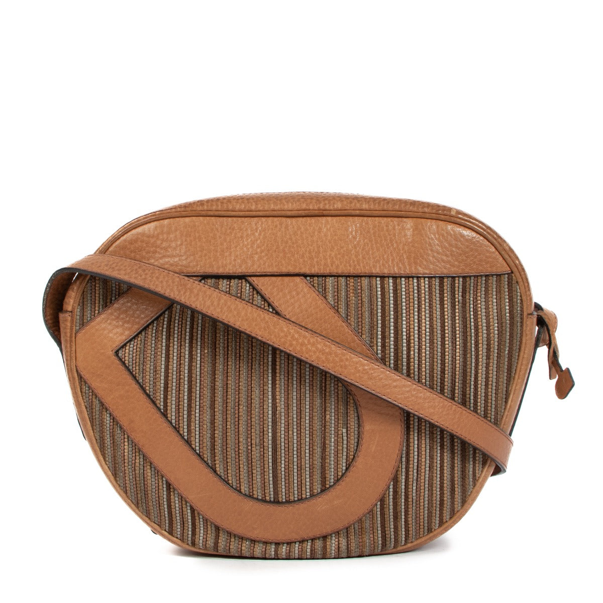 Sac bandoulière vintage Delvaux en toile de cuir couleur camel