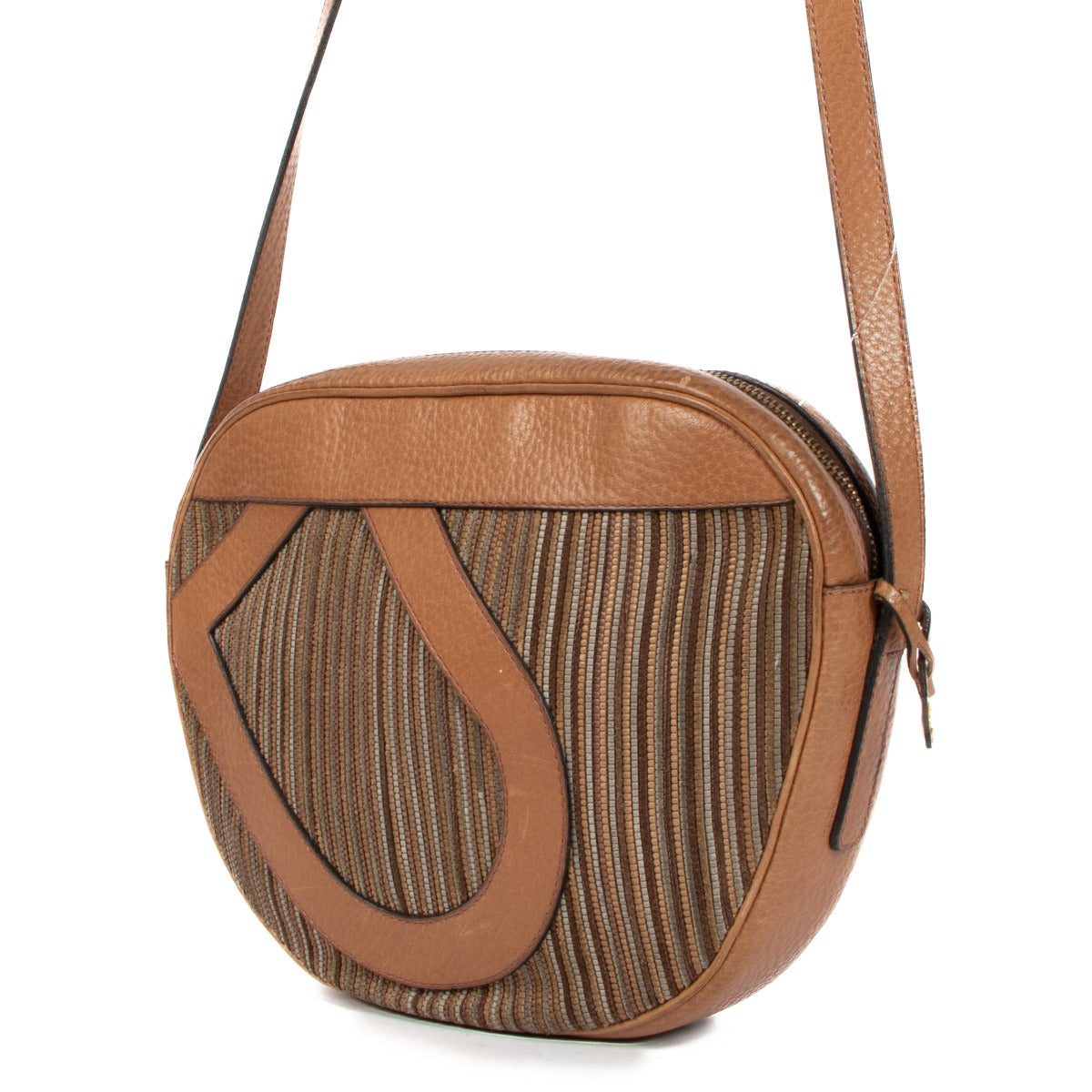Sac bandoulière vintage Delvaux en toile de cuir couleur camel