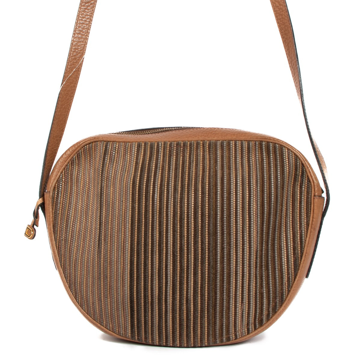 Sac bandoulière vintage Delvaux en toile de cuir couleur camel