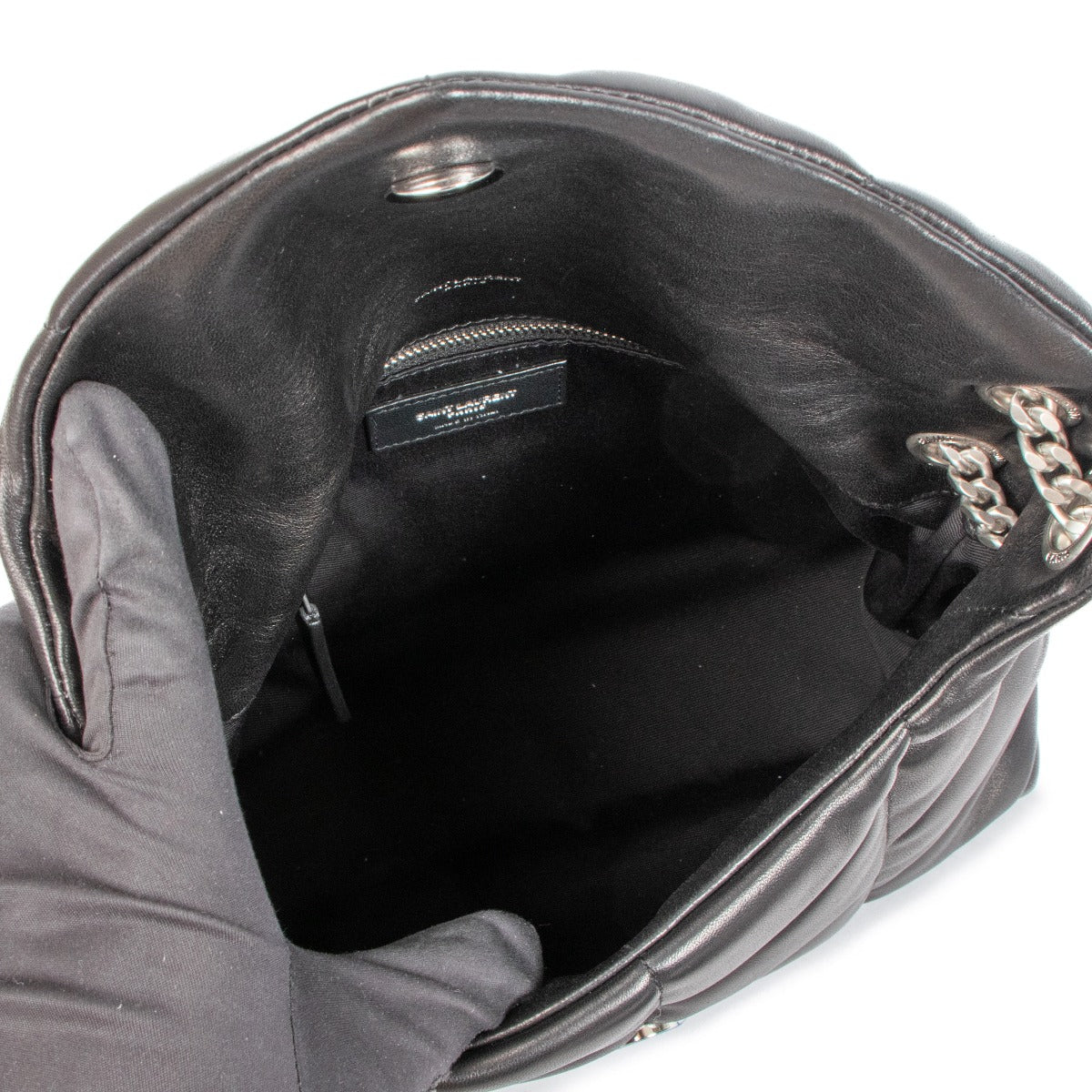 Sac bandoulière Saint Laurent Puffer petit format en cuir d'agneau matelassé noir