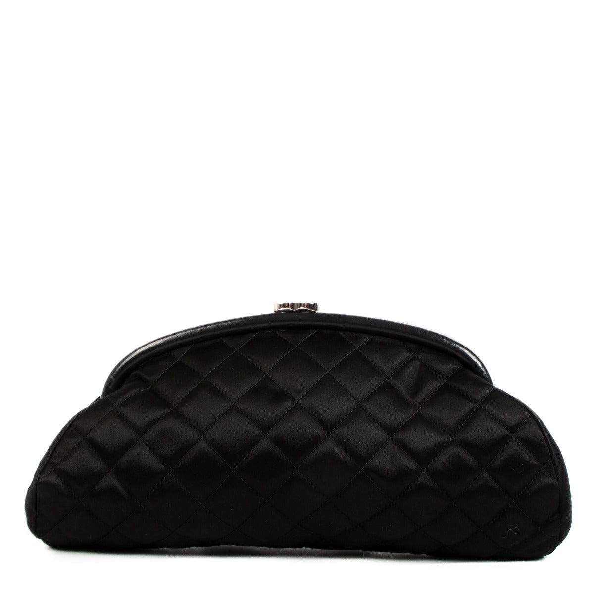 Chanel Black Satin Quilted Frame Clutch