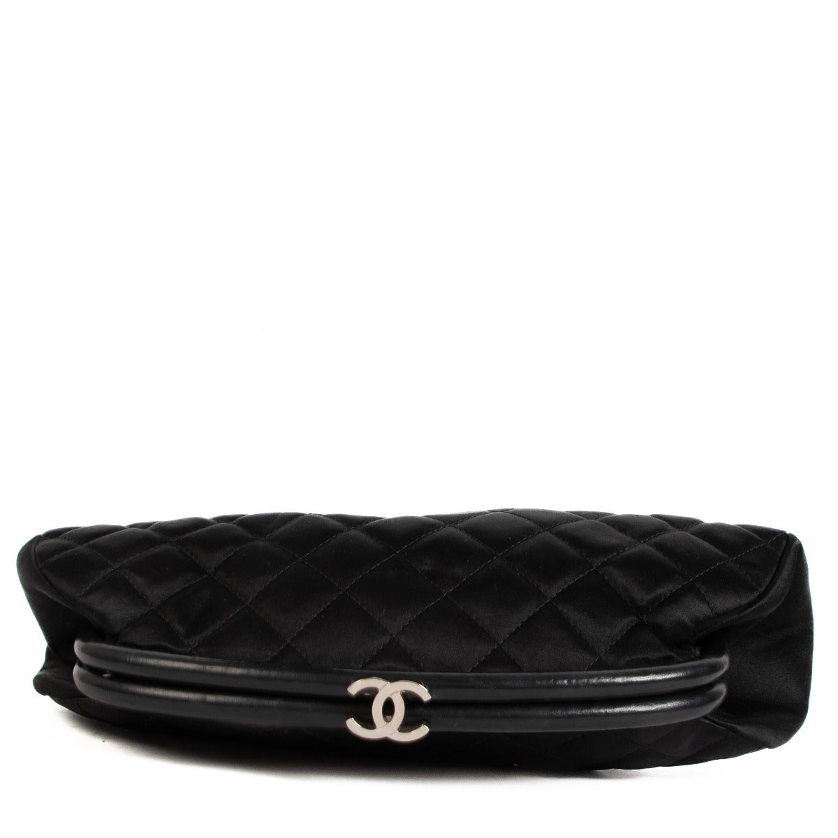 Chanel Black Satin Quilted Frame Clutch